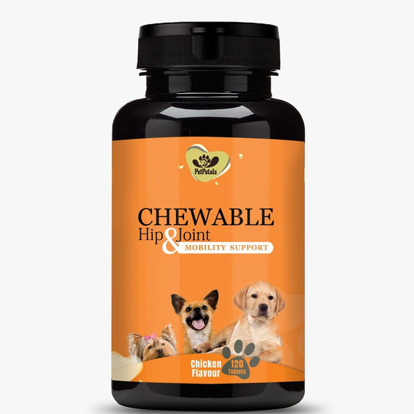 PetPetals Chewable Hip & Joint Chicken Flavor Dog Tablets for Skin & Digestive System Pet Health Supplements (120 Tablets)