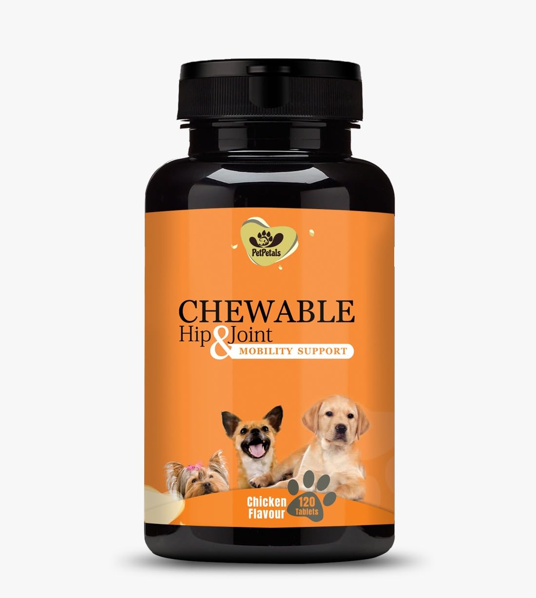 PetPetals Chewable Hip & Joint Chicken Flavor Dog Tablets for Skin & Digestive System Pet Health Supplements (120 Tablets)