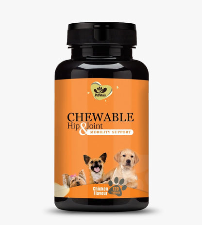 PetPetals Chewable Hip & Joint Chicken Flavor Dog Tablets for Skin & Digestive System Pet Health Supplements (120 Tablets)
