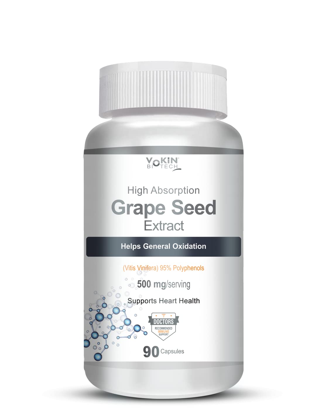 Vokin Biotech Grape Seed Extract | 500 mg | 95% Polyphenols | Support Heart Health 90 capsule
