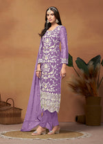 Thumbnail for Monjolika Fashion Lavender Colour Embroidered Soft Organza Straight Suit With Dupatta