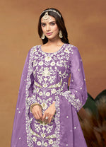 Thumbnail for Monjolika Fashion Lavender Colour Embroidered Soft Organza Straight Suit With Dupatta