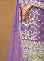 Thumbnail for Monjolika Fashion Lavender Colour Embroidered Soft Organza Straight Suit With Dupatta