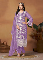 Thumbnail for Monjolika Fashion Lavender Colour Embroidered Soft Organza Straight Suit With Dupatta