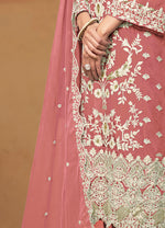 Thumbnail for Monjolika Fashion Dark Mauve Colour Embroidered Soft Organza Straight Suit With Dupatta