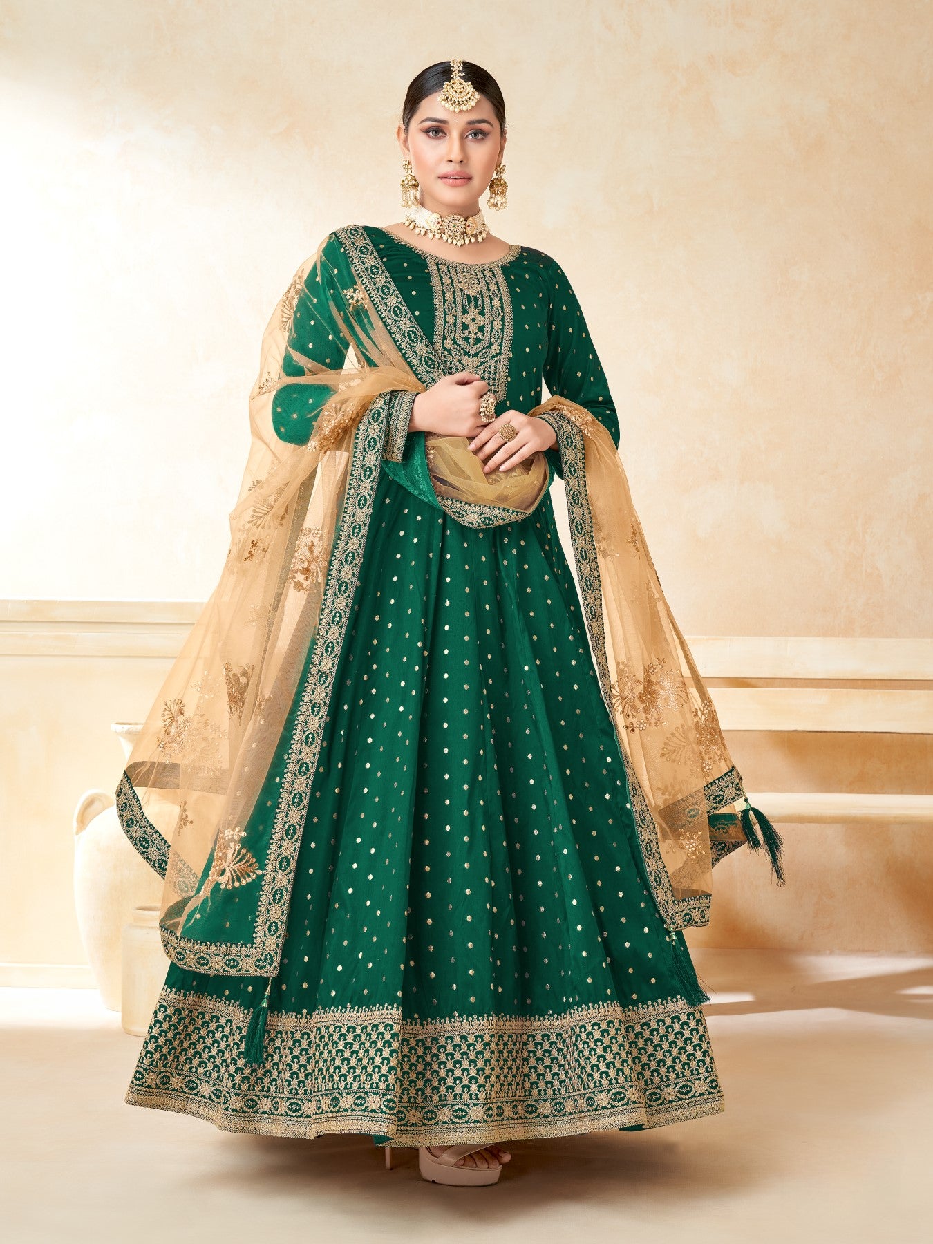Anaita Green Embroidered Tapeta Silk Anarkali Suit - Distacart