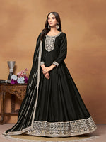 Thumbnail for Monjolika Fashion Black Colour Art Silk Designer Anarkali Dress