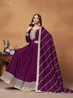 Thumbnail for Monjolika Fashion Purple Colour Art Silk Designer Anarkali Dress