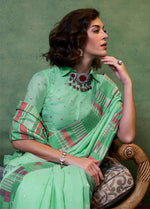 Thumbnail for Monjolika Fashion Light Green Colour Cotton Handloom Lightwear Saree For Women