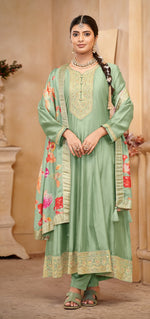 Thumbnail for Anaita Light Green Vichitra Silk Sequence Embroidered Salwar Suit - Distacart