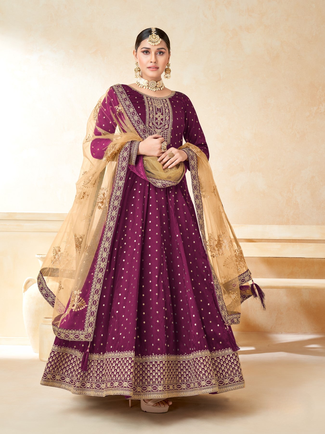Anaita Purple Embroidered Tapeta Silk Anarkali Suit - Distacart