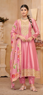 Thumbnail for Anaita Light Pink Vichitra Silk Sequence Embroidered Salwar Suit - Distacart