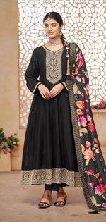 Thumbnail for Anaita Black Vichitra Silk Sequence Embroidered Salwar Suit - Distacart