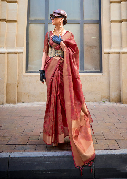 Monjolika Fashion Monjolika Fashion'S Rust Colour Organza Sarees With Blouse