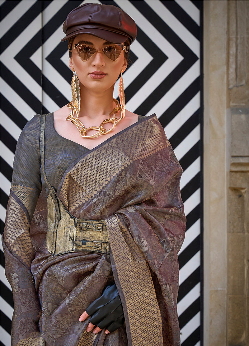 Monjolika Fashion Monjolika Fashion'S Brown Colour Organza Sarees With Blouse