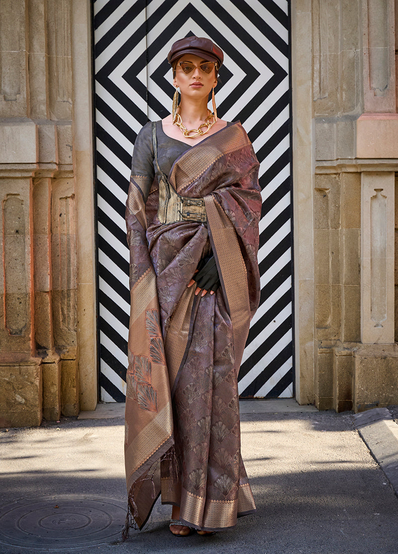 Monjolika Fashion Monjolika Fashion'S Brown Colour Organza Sarees With Blouse