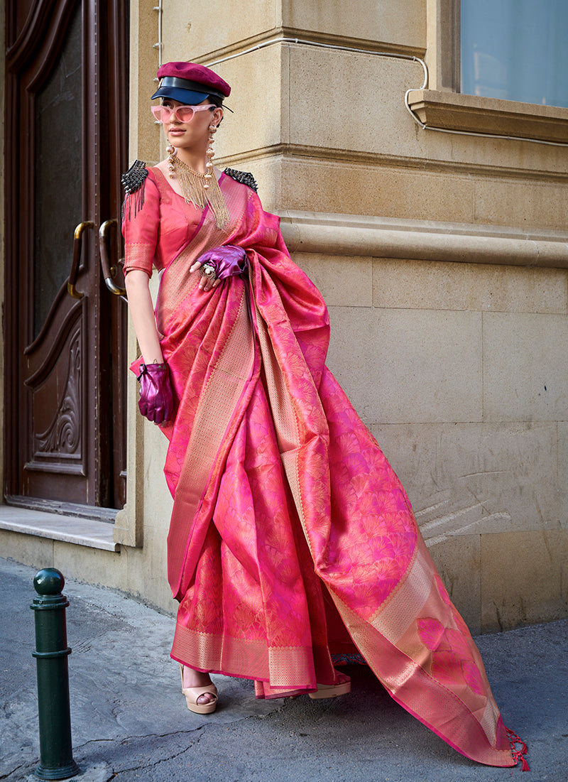 Monjolika Fashion Monjolika Fashion'S Pink Colour Organza Sarees With Blouse