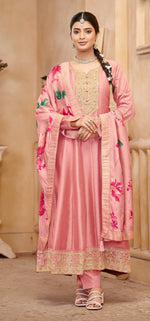 Thumbnail for Anaita Light Peach Vichitra Silk Sequence Embroidered Salwar Suit - Distacart