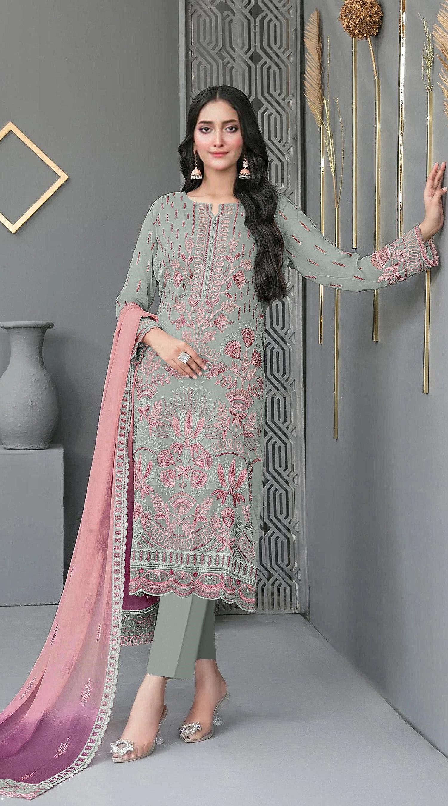 Anaita Green Fox Georgette Suit With Embroidered Sequence Work - Distacart