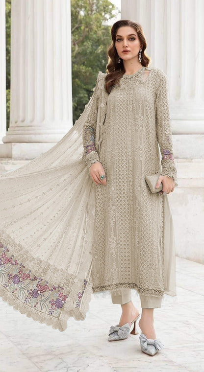 Anaita Cream Fox Georgette Suit With Embroidered Sequence Work - Distacart