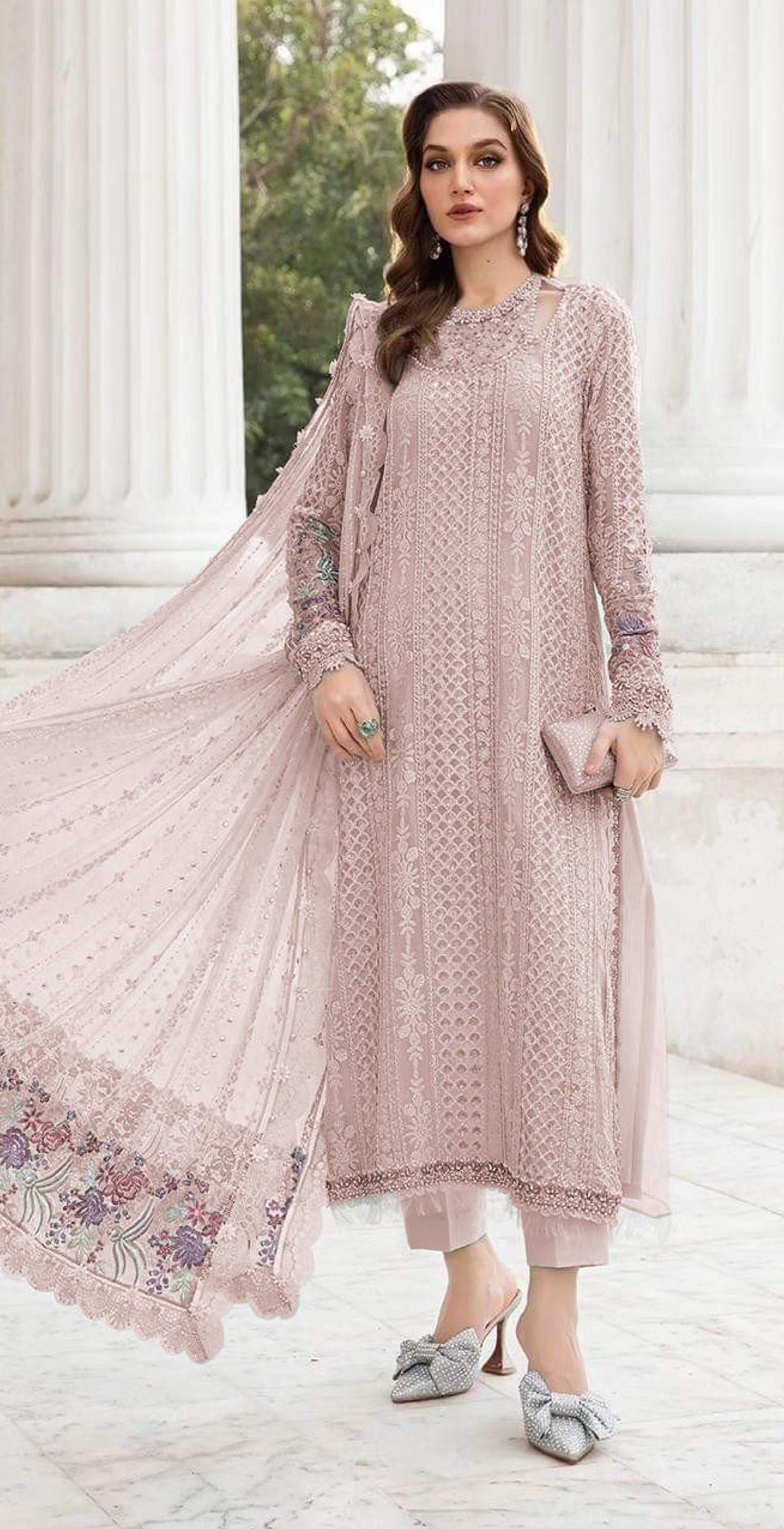 Anaita Peach Fox Georgette Suit With Embroidered Sequence Work - Distacart