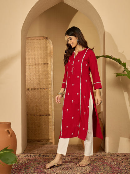 Joban Fashion Red Viscose Rayon Embroidery Readymade Tunic - Distacart