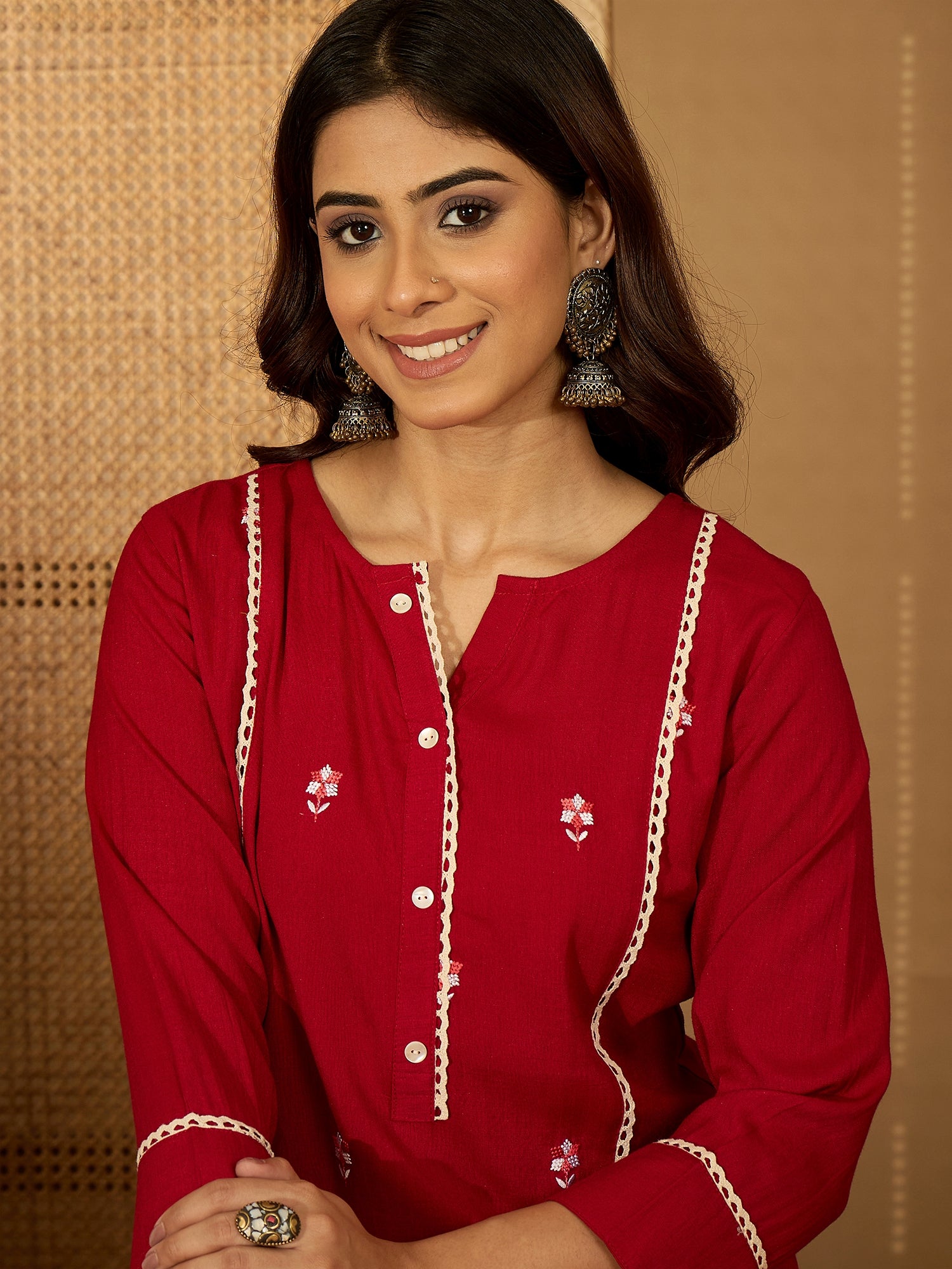 Joban Fashion Red Viscose Rayon Embroidery Readymade Tunic - Distacart