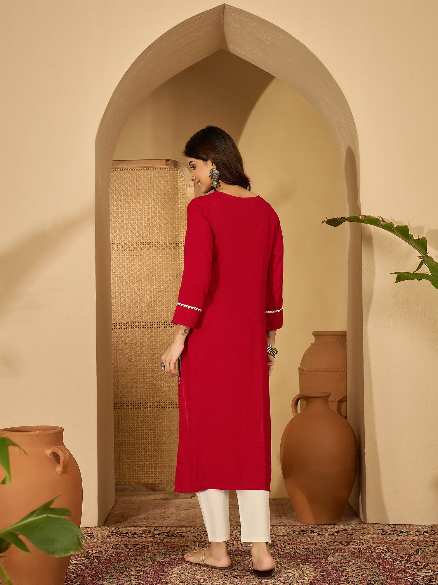 Joban Fashion Red Viscose Rayon Embroidery Readymade Tunic - Distacart