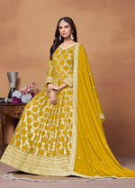 Thumbnail for Monjolika Fashion Mustard Color Embroidered Santoon Silk Salwar Suit