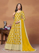 Thumbnail for Monjolika Fashion Mustard Color Embroidered Santoon Silk Salwar Suit