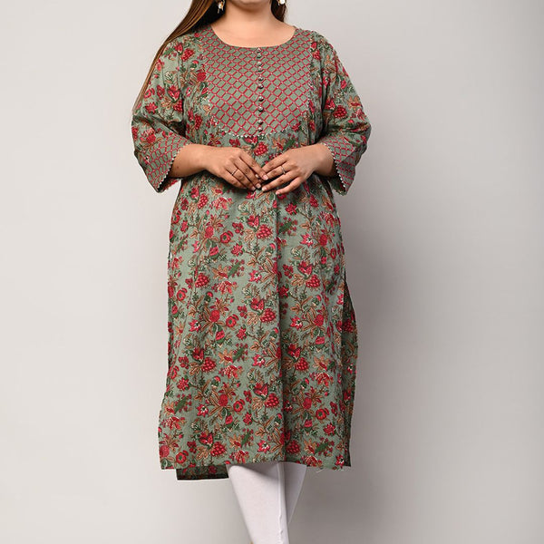 Swasti Women Green Floral Printed Flared Sleeves Floral Kurta - Distacart