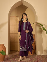 Thumbnail for Joban Fashion Purple Silk Embroidery Readymade Kurta Set - Distacart