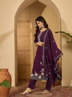 Thumbnail for Joban Fashion Purple Silk Embroidery Readymade Kurta Set - Distacart