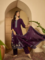 Thumbnail for Joban Fashion Purple Silk Embroidery Readymade Kurta Set - Distacart