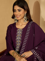 Thumbnail for Joban Fashion Purple Silk Embroidery Readymade Kurta Set - Distacart