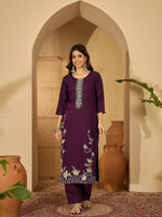 Thumbnail for Joban Fashion Purple Silk Embroidery Readymade Kurta Set - Distacart