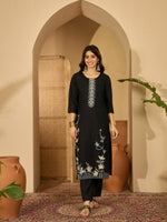 Thumbnail for Joban Fashion Black Silk Embroidery Readymade Kurta Set - Distacart