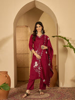 Thumbnail for Joban Fashion Maroon Silk Embroidery Readymade Kurta Set - Distacart