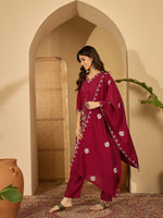 Thumbnail for Joban Fashion Maroon Silk Embroidery Readymade Kurta Set - Distacart