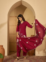 Thumbnail for Joban Fashion Maroon Silk Embroidery Readymade Kurta Set - Distacart