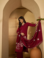 Thumbnail for Joban Fashion Maroon Silk Embroidery Readymade Kurta Set - Distacart