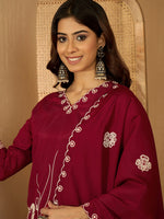 Thumbnail for Joban Fashion Maroon Silk Embroidery Readymade Kurta Set - Distacart