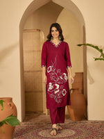 Thumbnail for Joban Fashion Maroon Silk Embroidery Readymade Kurta Set - Distacart