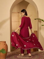 Thumbnail for Joban Fashion Maroon Silk Embroidery Readymade Kurta Set - Distacart