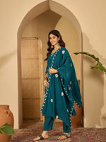 Thumbnail for Joban Fashion Teal Silk Embroidery Readymade Kurta Set - Distacart