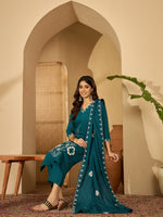 Thumbnail for Joban Fashion Teal Silk Embroidery Readymade Kurta Set - Distacart