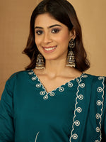 Thumbnail for Joban Fashion Teal Silk Embroidery Readymade Kurta Set - Distacart