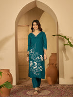 Thumbnail for Joban Fashion Teal Silk Embroidery Readymade Kurta Set - Distacart