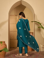 Thumbnail for Joban Fashion Teal Silk Embroidery Readymade Kurta Set - Distacart