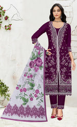 Thumbnail for Anaita Purple Slub Cotton Suit with Embroidered Multi Work - Distacart